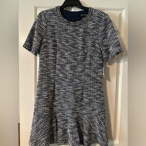 NWT Jessica Howard Navy, black, light blue and white Boucle Tweed Dress